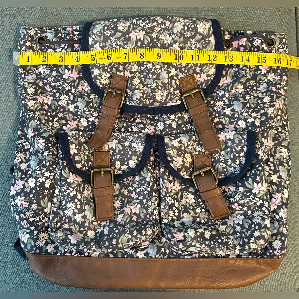 Candie's Navy/Multi Floral Canvas/Faux Leather Trim Cargo Backpack